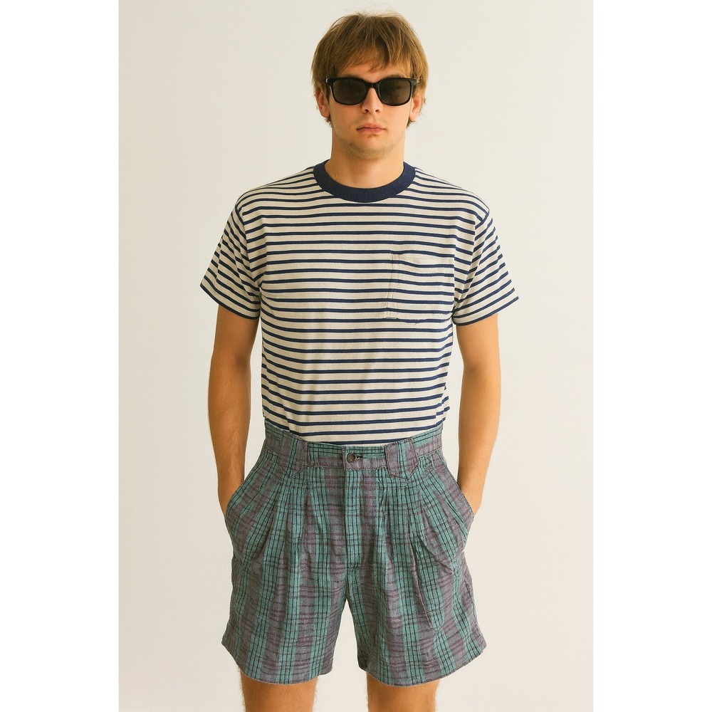 Fluid Casual Chino Shorts Plaid Mid Rise Vintage 90s Pockets Men's‎ Size 29